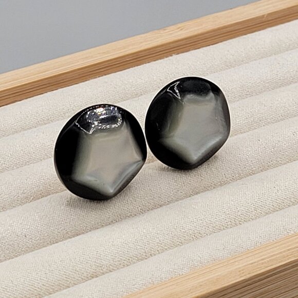 Richelieu Black Silver Star Moon Stone Clip On Earrings Gold Tone Back Vintage - Picture 6 of 8